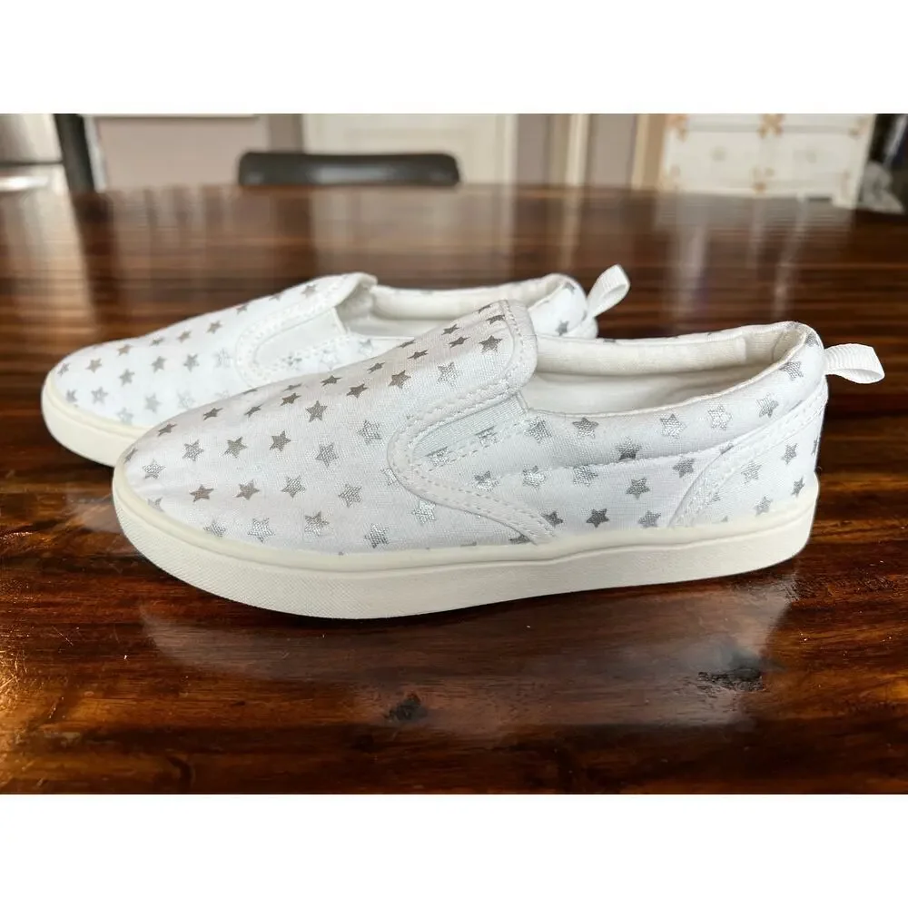Girls Gap Kids Star Slip-On Sneakers, White/Silver, Size 1, Comfort, Americana